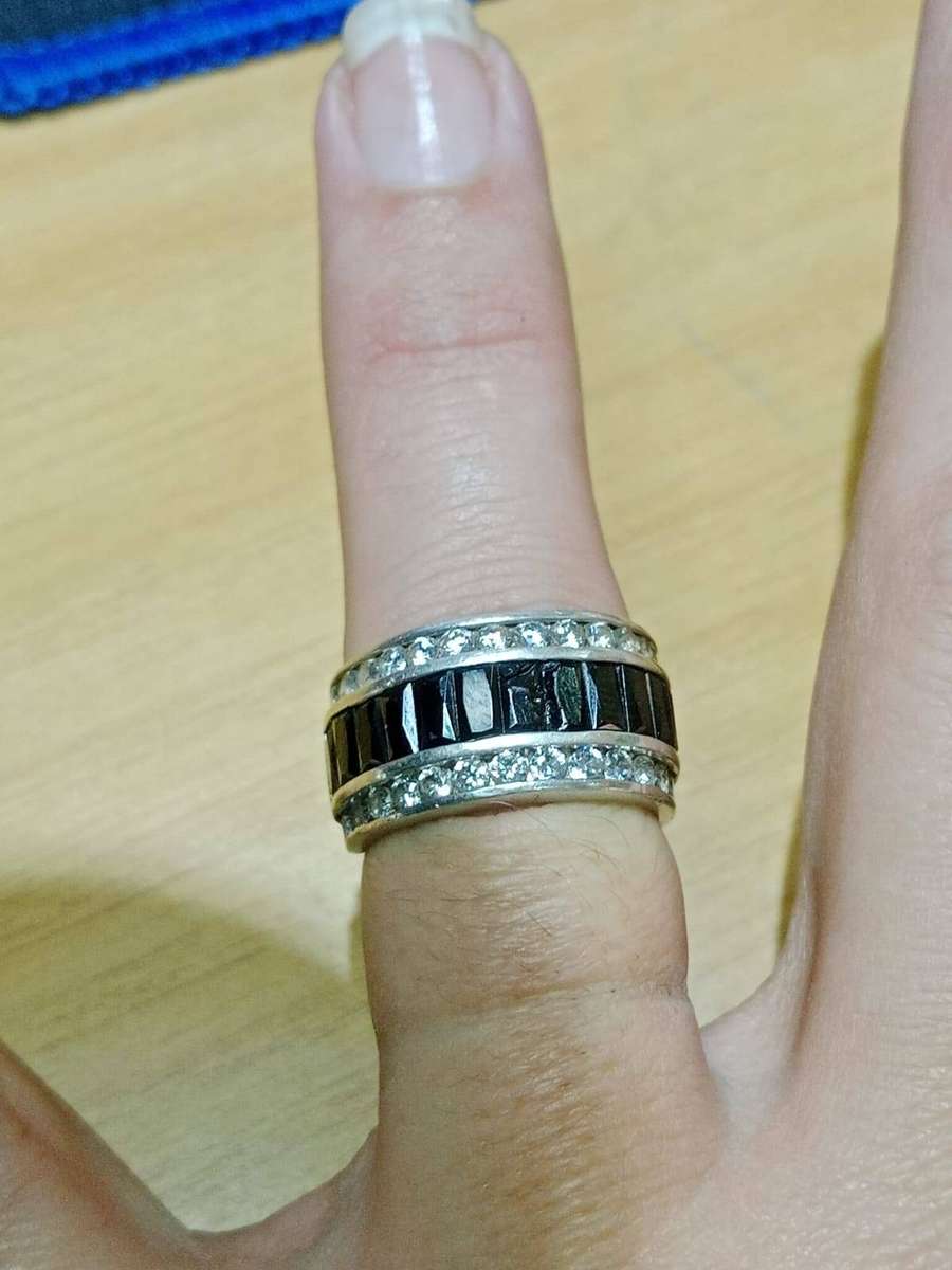 Silver Black Onyx &cubic zirconia ring(Genuine Silver)
