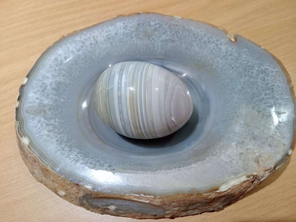 Banded Agate Geode Sphere And Display Bowl Set