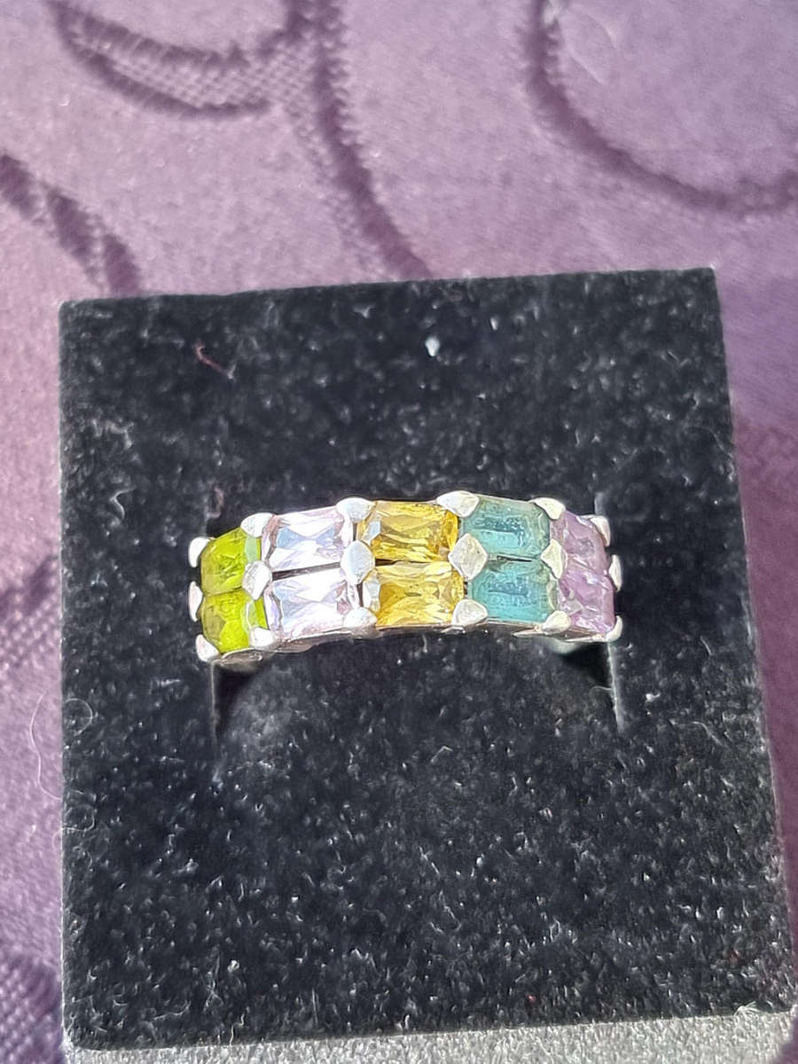 Multi Color "GENUINE GEMSTONRS" 925 Sterling Ring. ( Genuine Silver.)