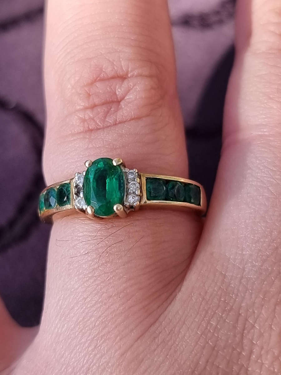 "GENUINE" Emerald and Diamond Dress Ring Set in 9CT Yellow Gold (Genuine Gold)