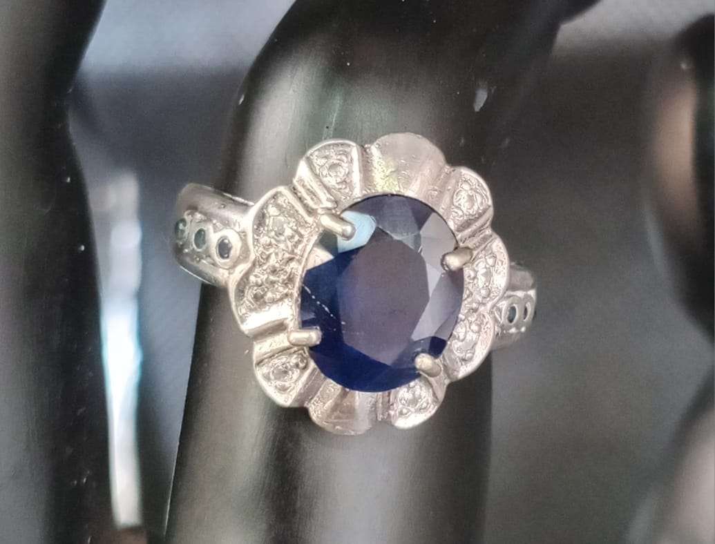 Antique Sapphire and Diamond Cluster Engagement Ring