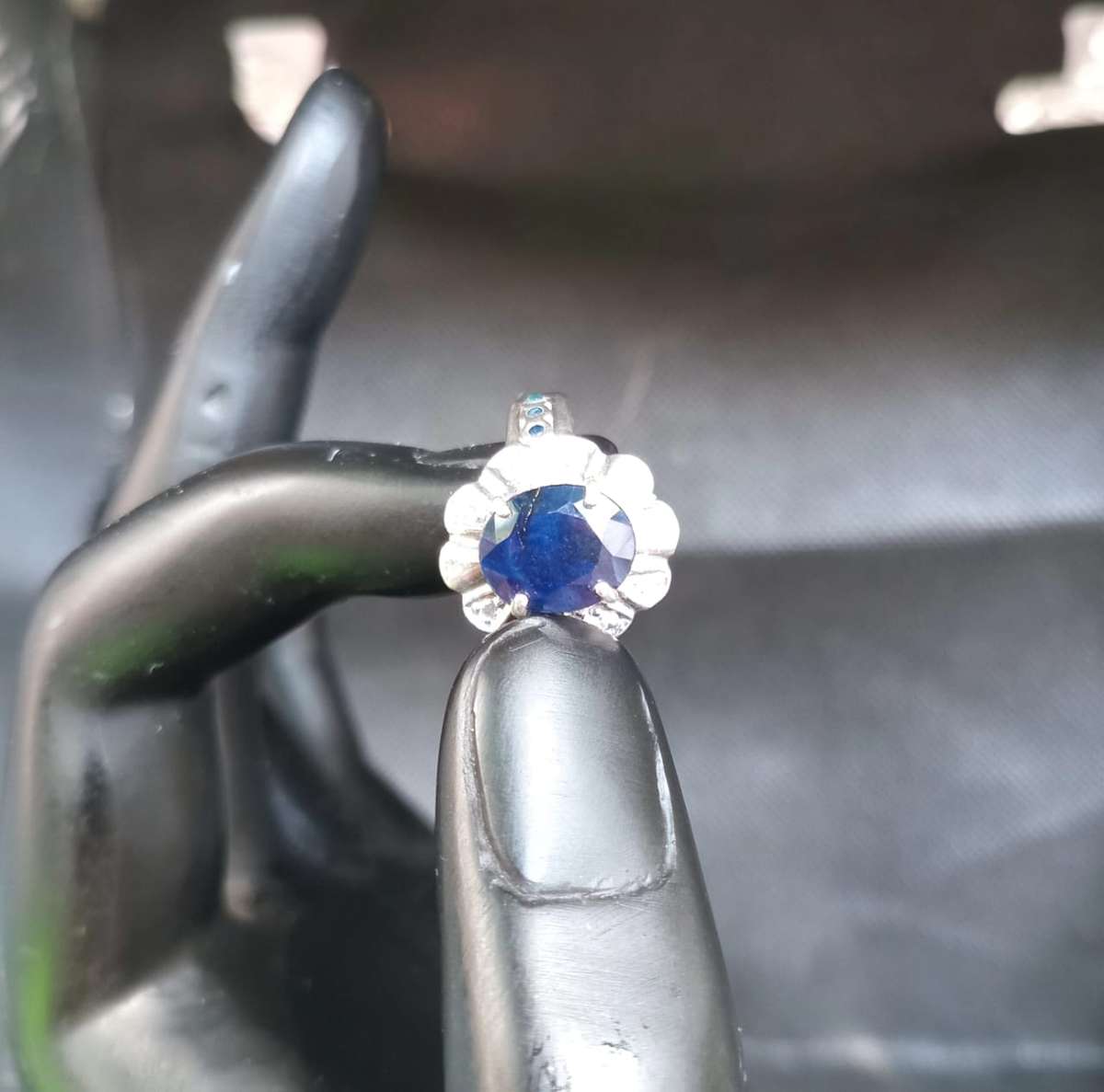 Antique Sapphire and Diamond Cluster Engagement Ring