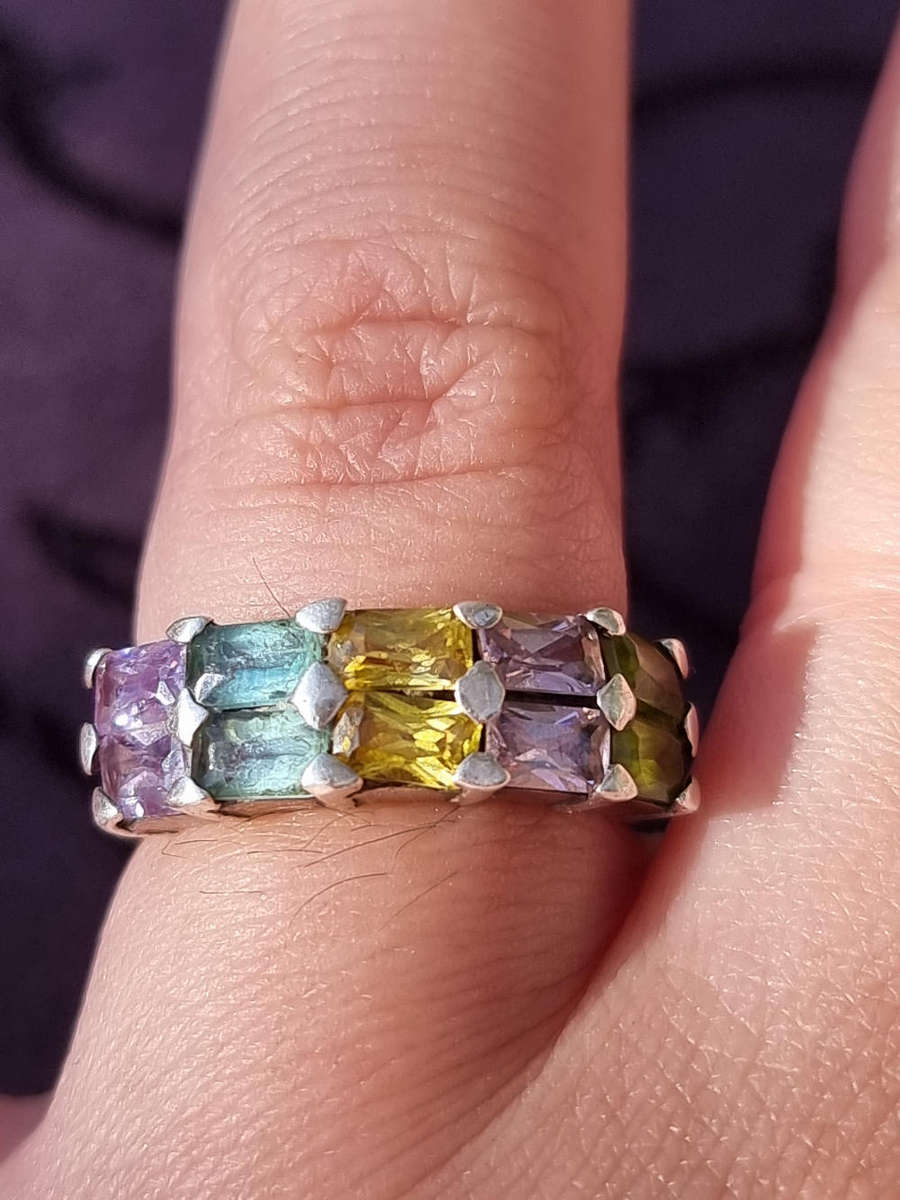 Multi Color "GENUINE GEMSTONRS" 925 Sterling Ring. ( Genuine Silver.)