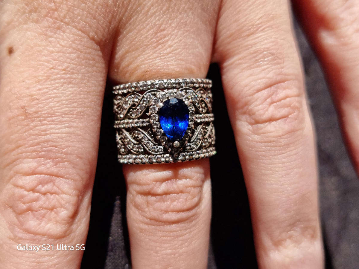 Blue Teardrop 925 Silver Ring