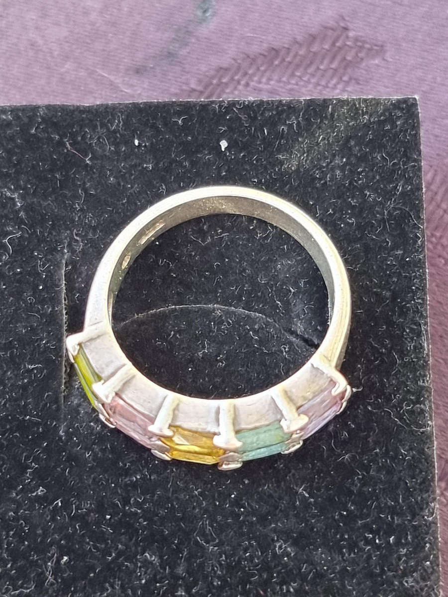 Multi Color "GENUINE GEMSTONRS" 925 Sterling Ring. ( Genuine Silver.)