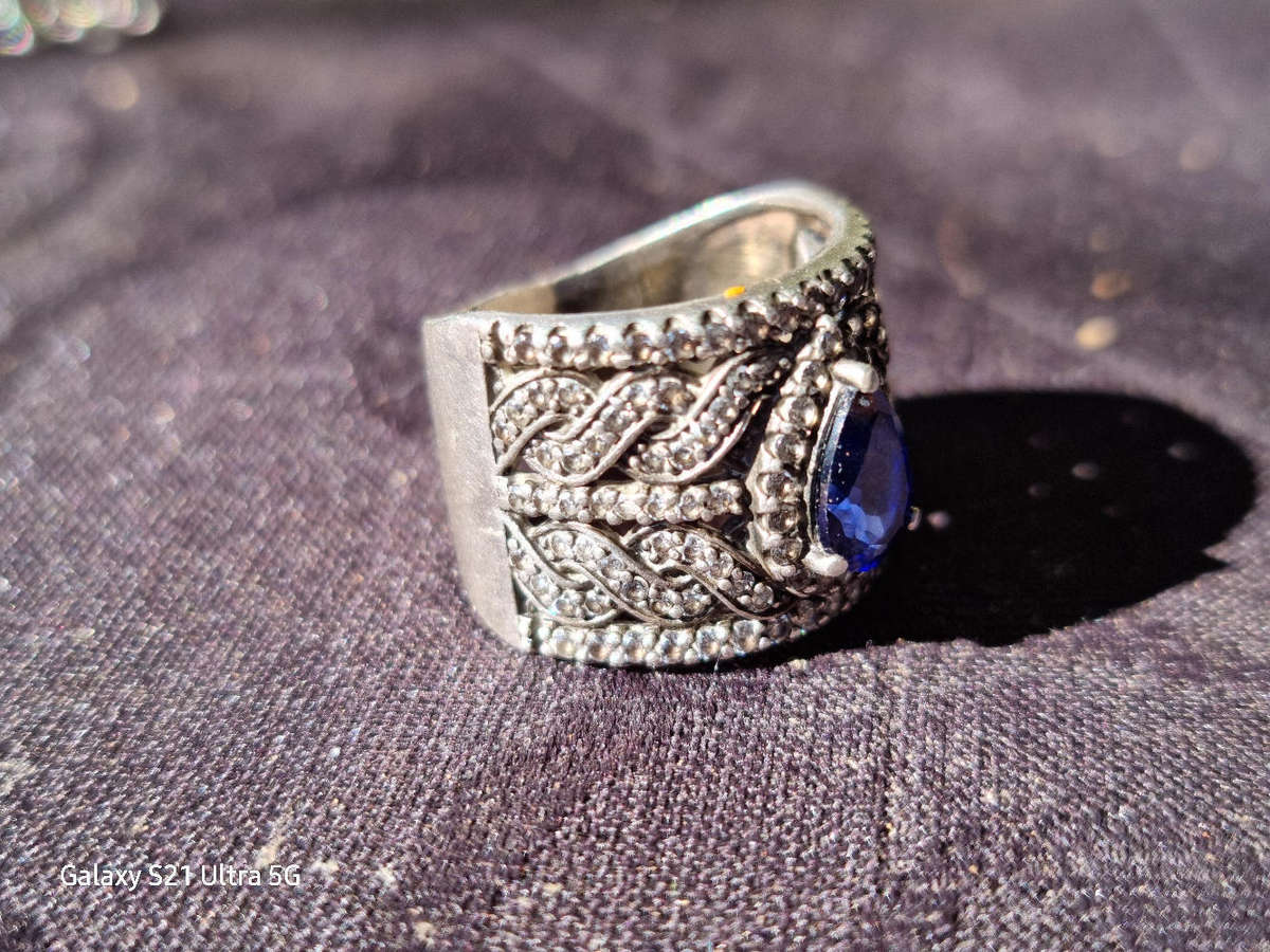 Blue Teardrop 925 Silver Ring
