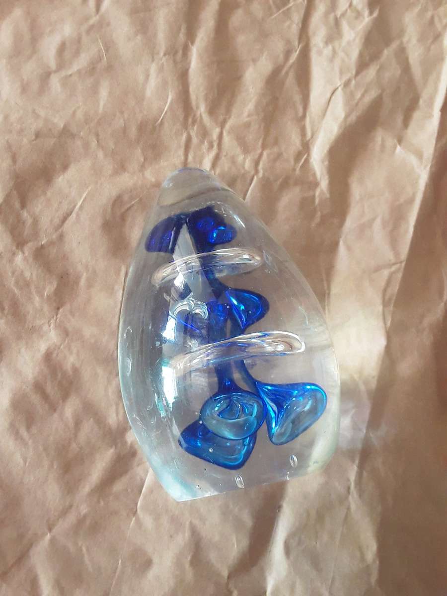 Glass paperweight blue pattern look at pics please