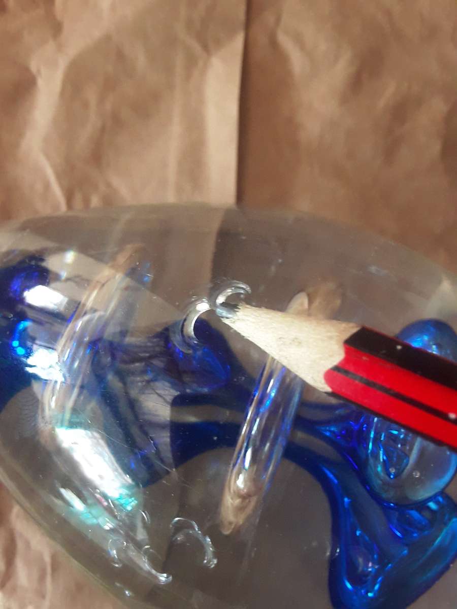 Glass paperweight blue pattern look at pics please