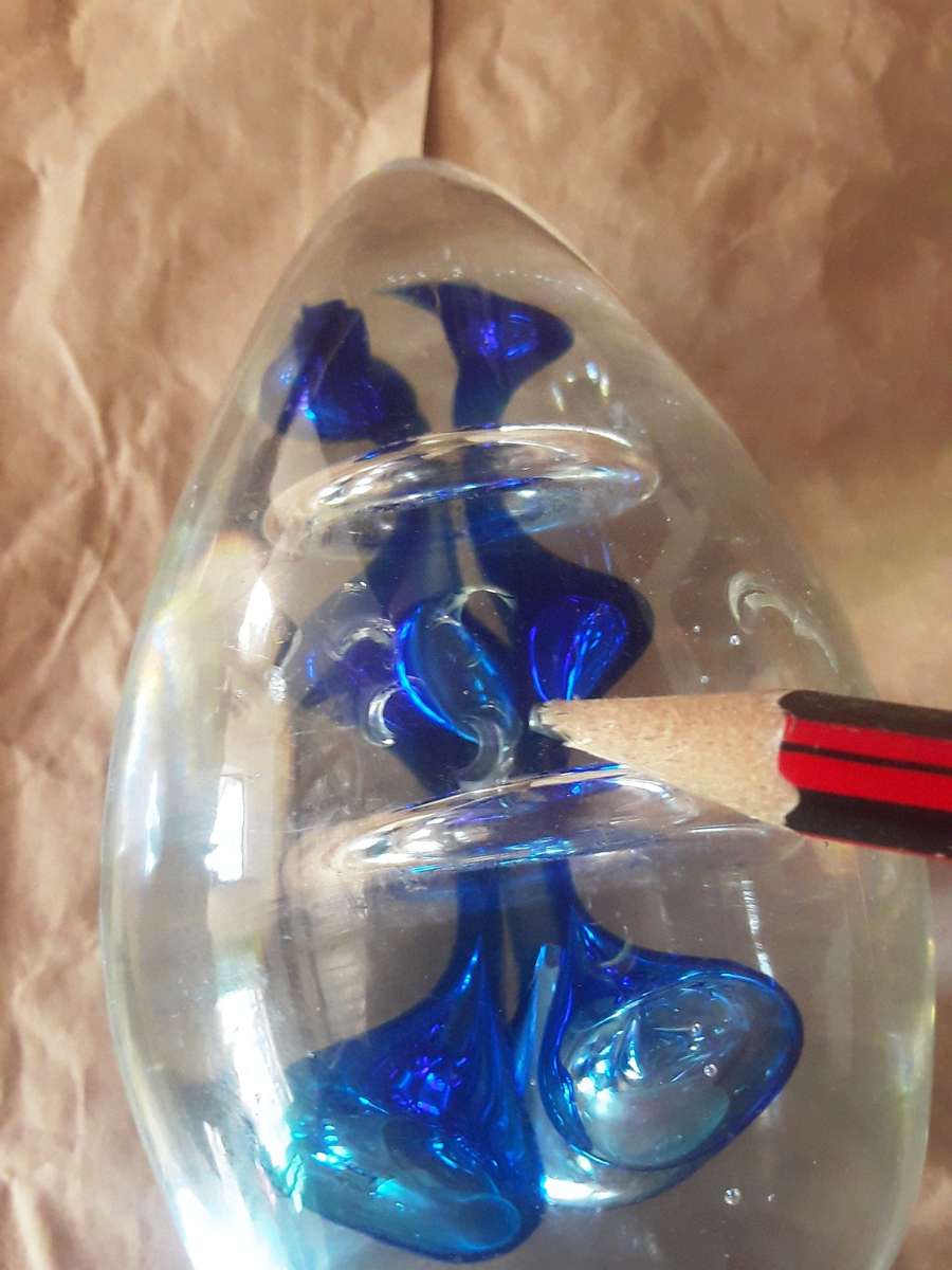 Glass paperweight blue pattern look at pics please
