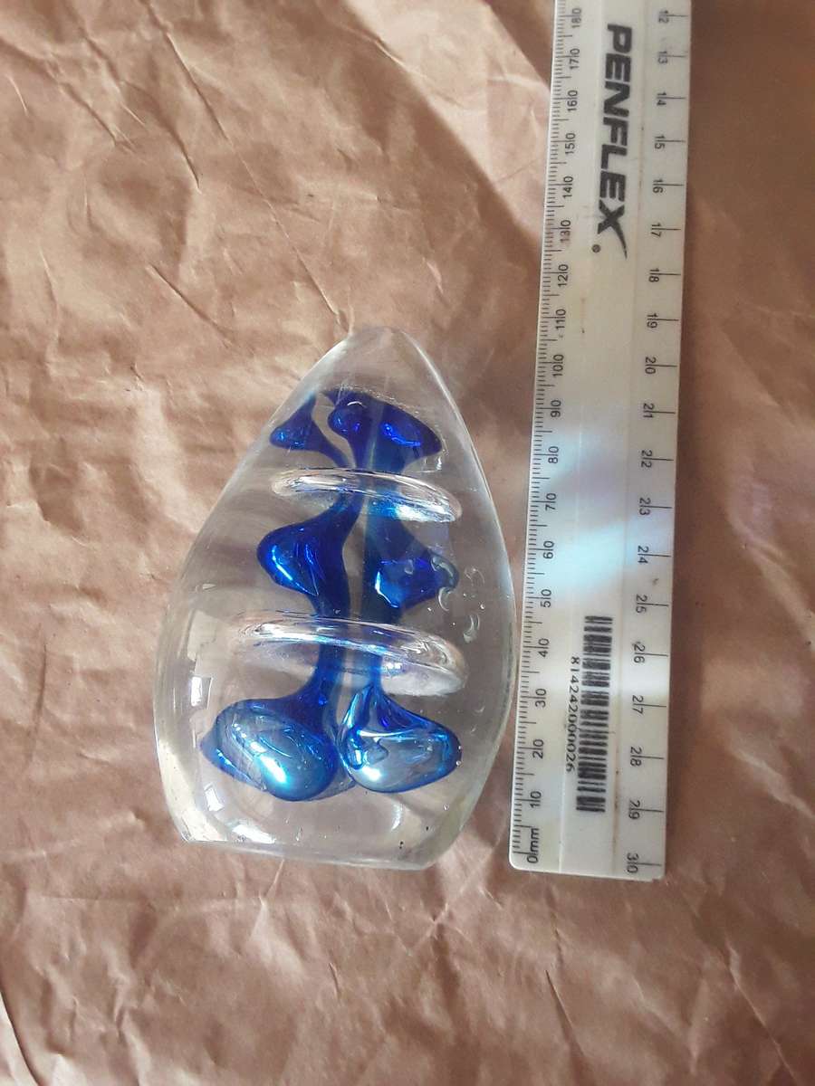 Glass paperweight blue pattern look at pics please