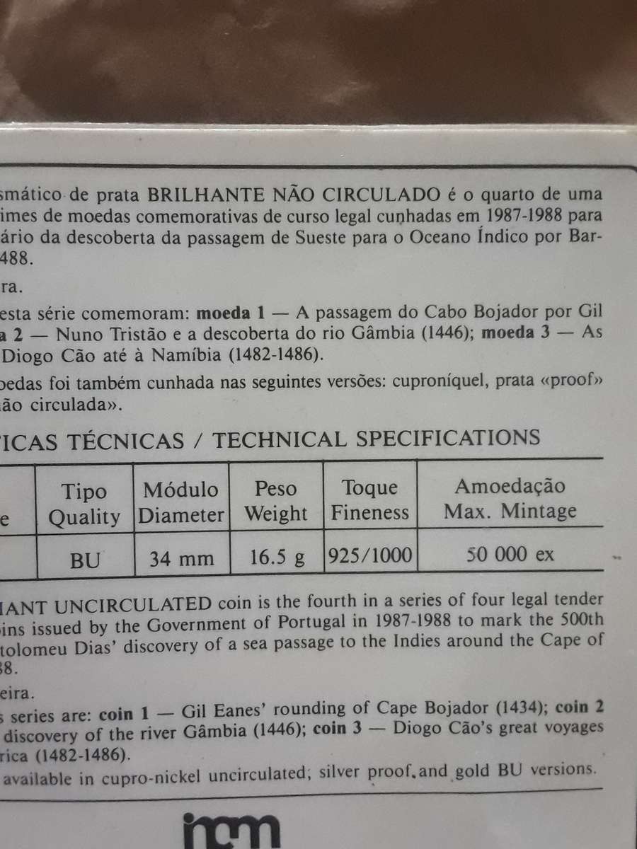 1988 Portugeuse 100 escudos .925 silver proof coin in card folder