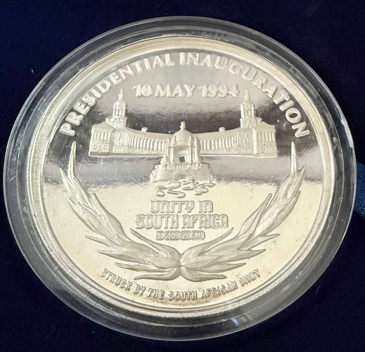 LATE ENTRY !!! Massive 5 OUNCE SILVER Proof Mandela Inauguration Medallion - includes case and COA's