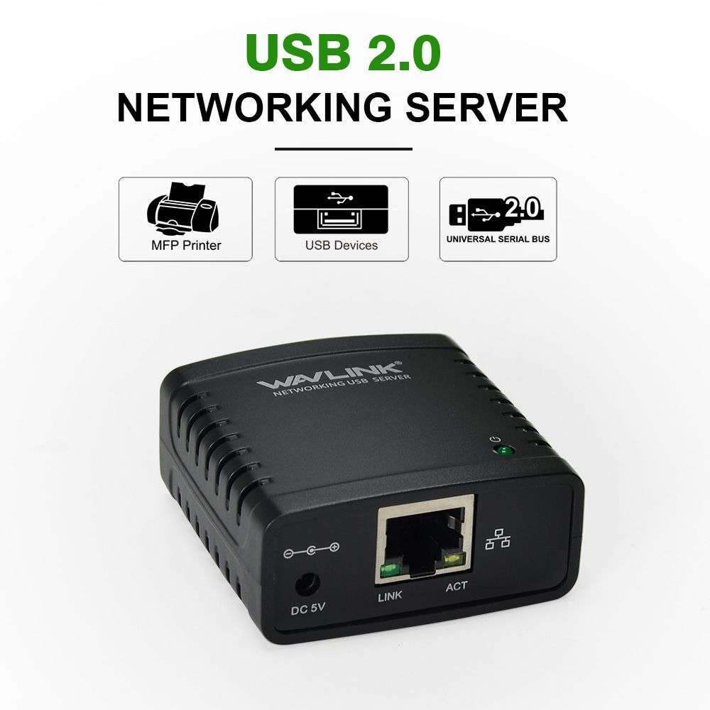 WAVLINK NU72P11 100Mbps Network Print Server USB 2.0 Network Printer Power Adapter(EU Plug)
