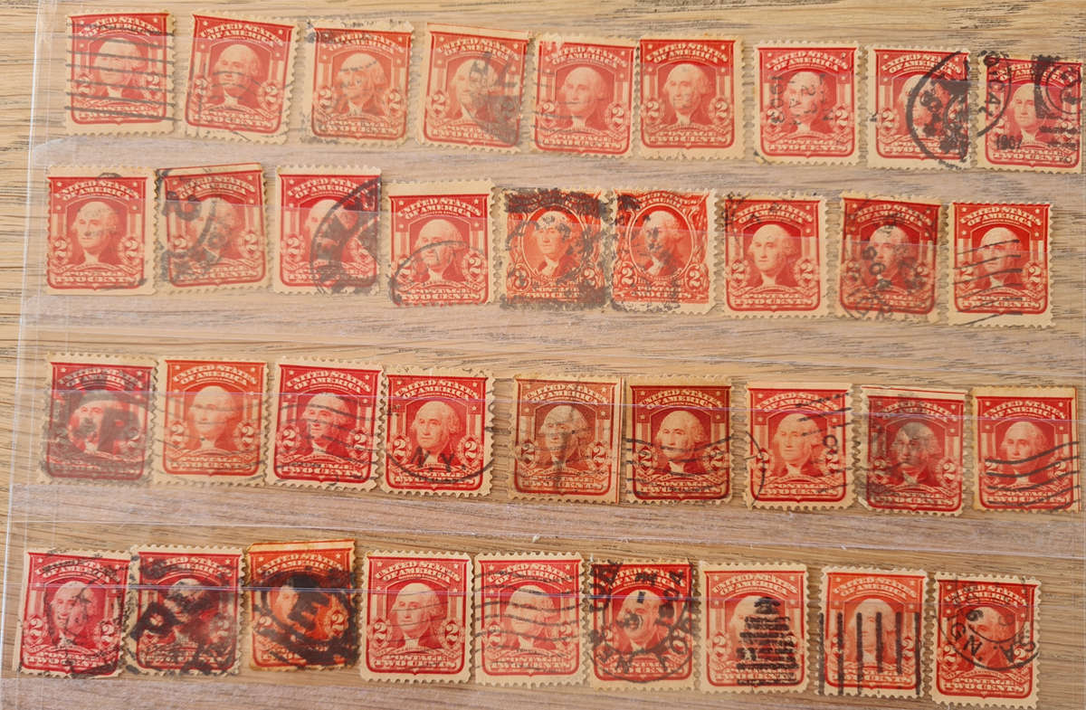 USA 2 cent George Washington Red/Carmine stamps from 1903 era (Study Group)