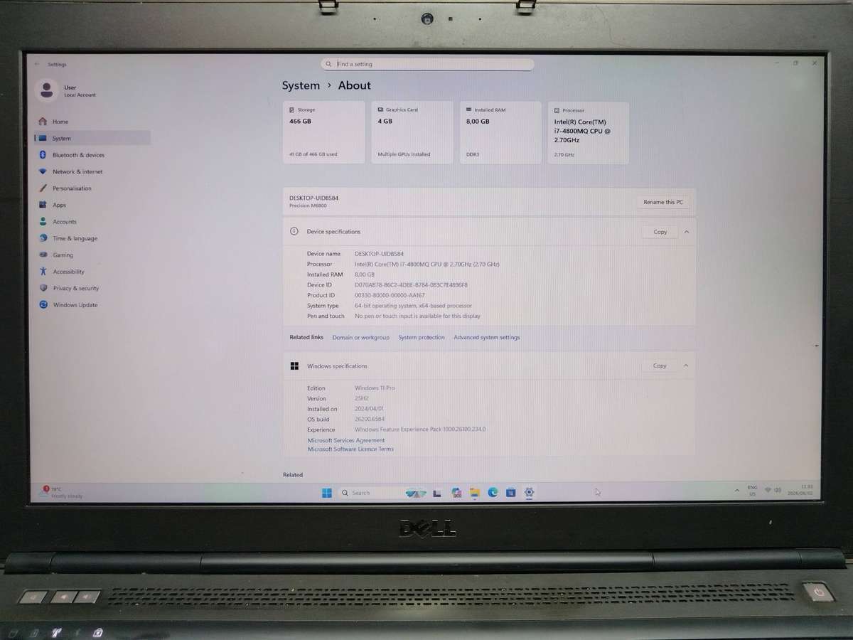 Dell Precision M6800 - i7-4800MQ - 8GB RAM - 500GB HDD - Windows 11 Pro - NVIDIA K3100m Graphics