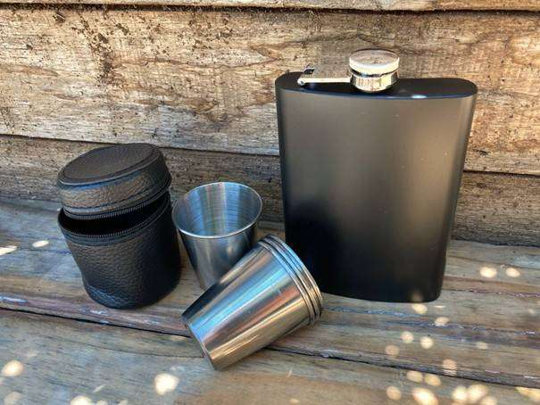 6 Piece Stainless Steel Shot Glasses & 8oz Hip Flask