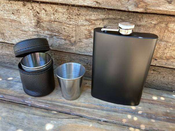 6 Piece Stainless Steel Shot Glasses & 8oz Hip Flask