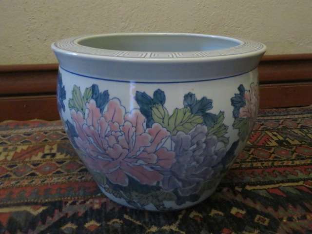 Medium sized multi coloured floral pattern ceramic jardiniere/planter