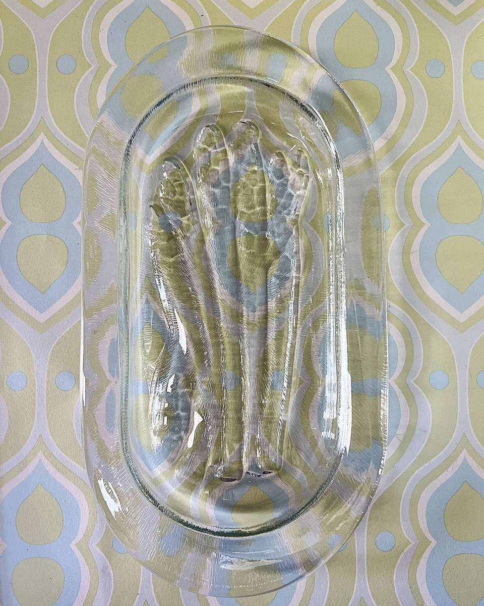 Mid-Century Clear Glass Asparagus Serving Plate