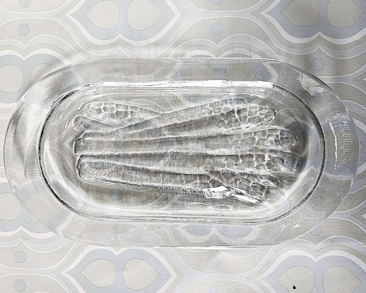 Mid-Century Clear Glass Asparagus Serving Plate