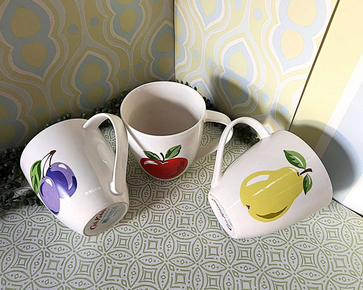 Vintage Cath Kidston x Queens Fine China Fruit Mugs (Rare 3-Piece Set)