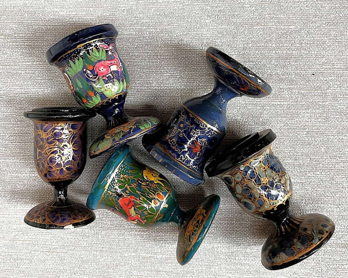 Set of 5 Kashmiri Papier-Mâché Candle Holders