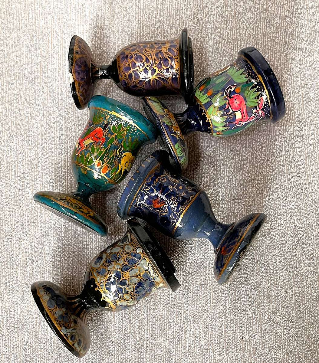 Set of 5 Kashmiri Papier-Mâché Candle Holders