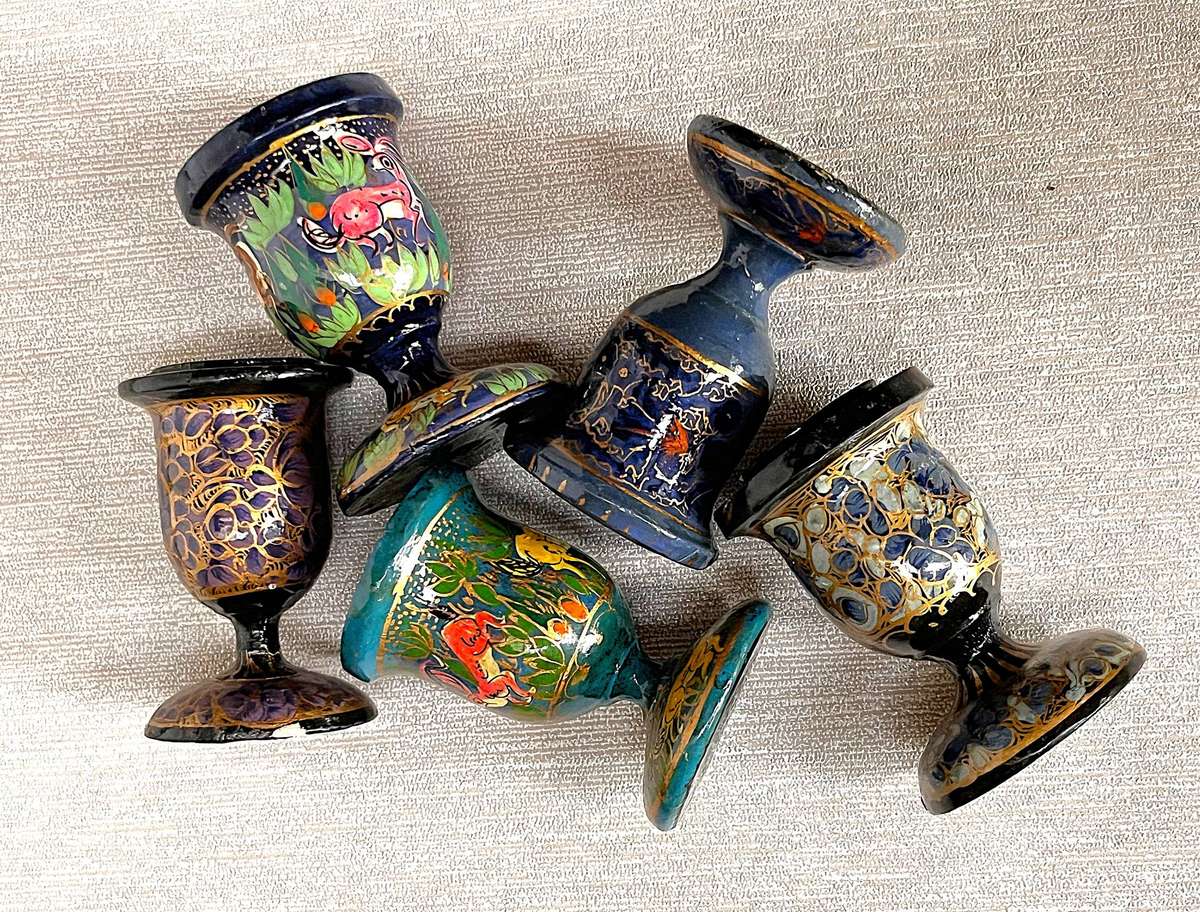Set of 5 Kashmiri Papier-Mâché Candle Holders