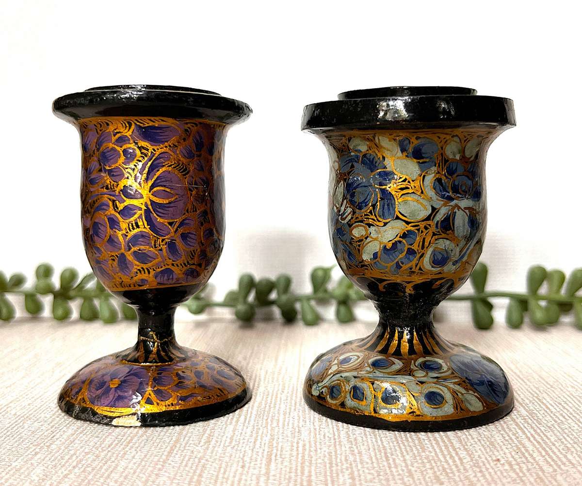 Set of 5 Kashmiri Papier-Mâché Candle Holders