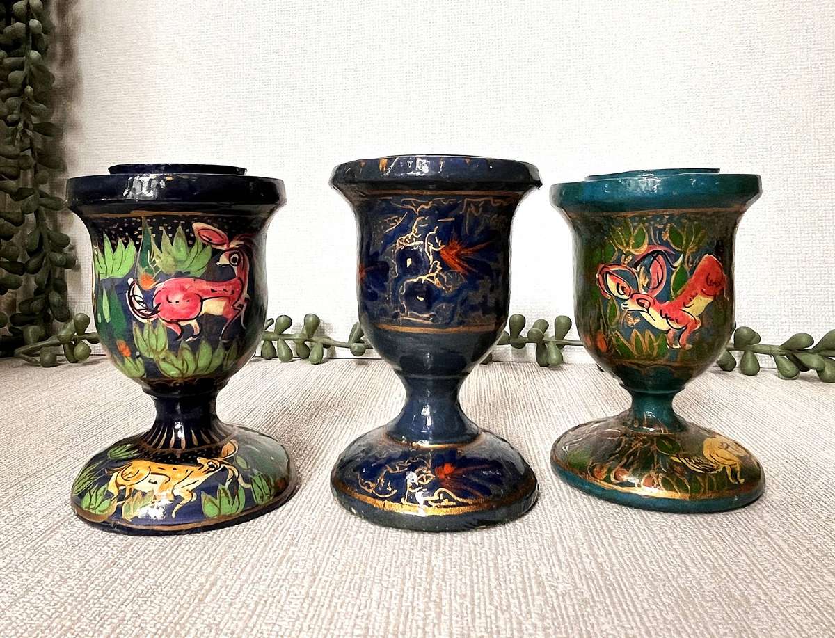 Set of 5 Kashmiri Papier-Mâché Candle Holders