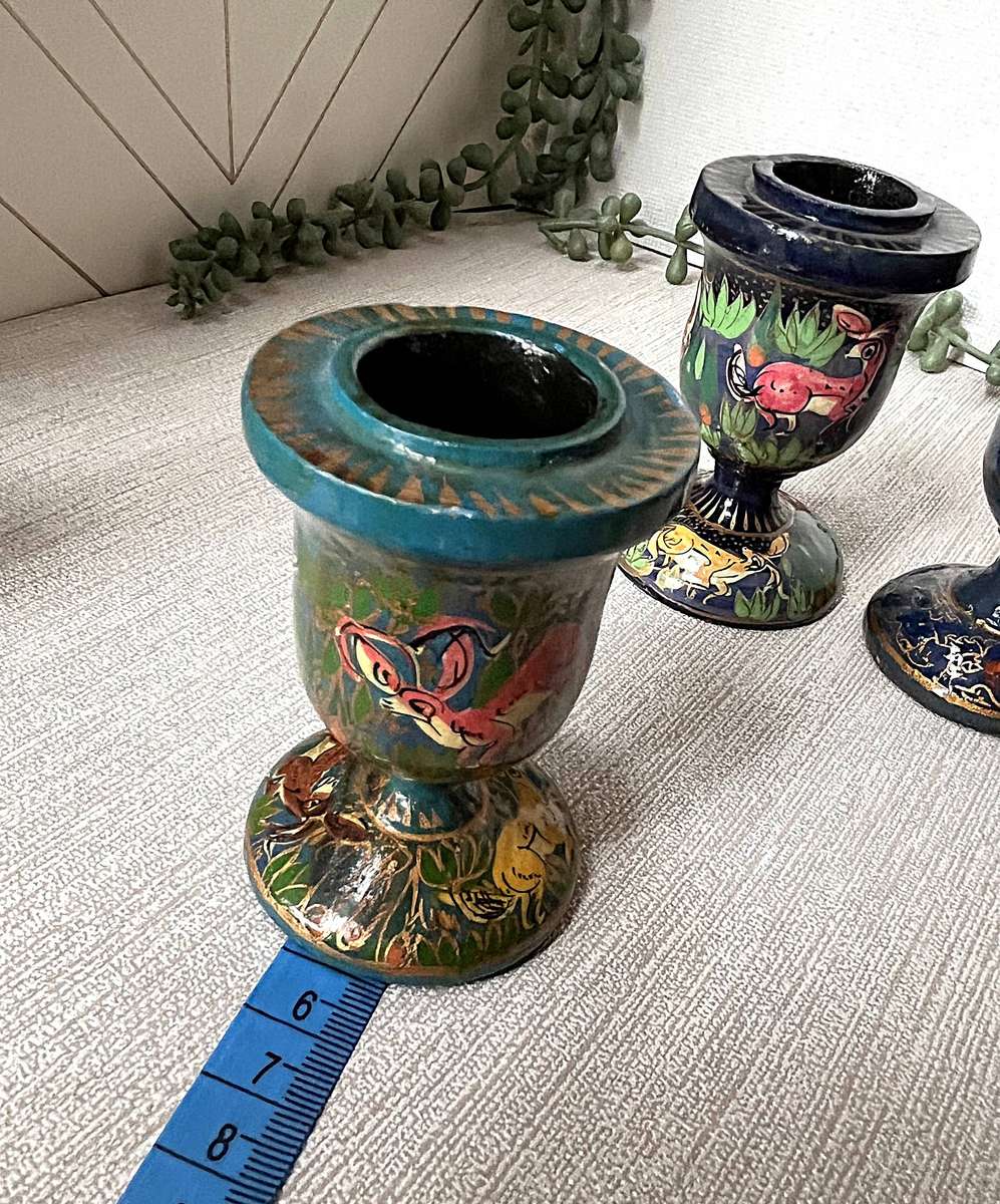 Set of 5 Kashmiri Papier-Mâché Candle Holders