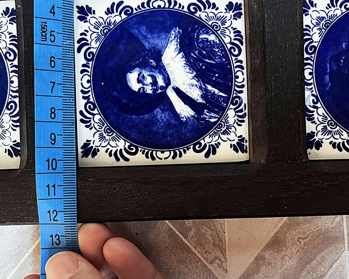 Vintage Dutch Delft Blue 4-Tile Wall Plaque, Old Master Portraits.