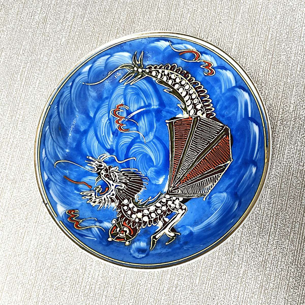 Vintage Japanese Satsuma Blue Dragonware Saucer