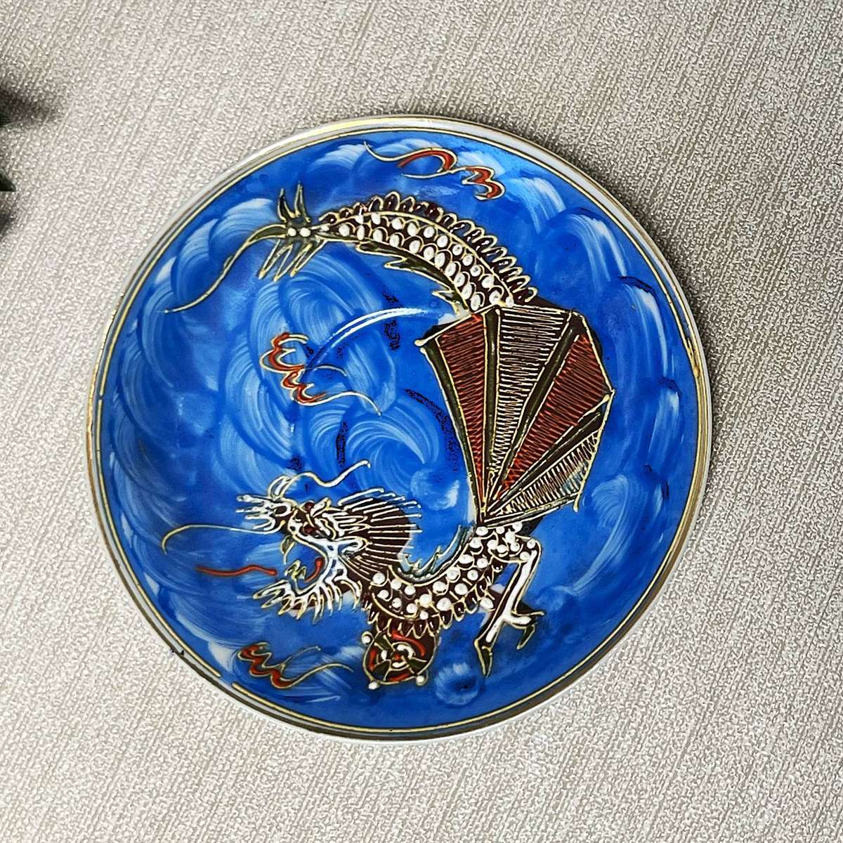 Vintage Japanese Satsuma Blue Dragonware Saucer