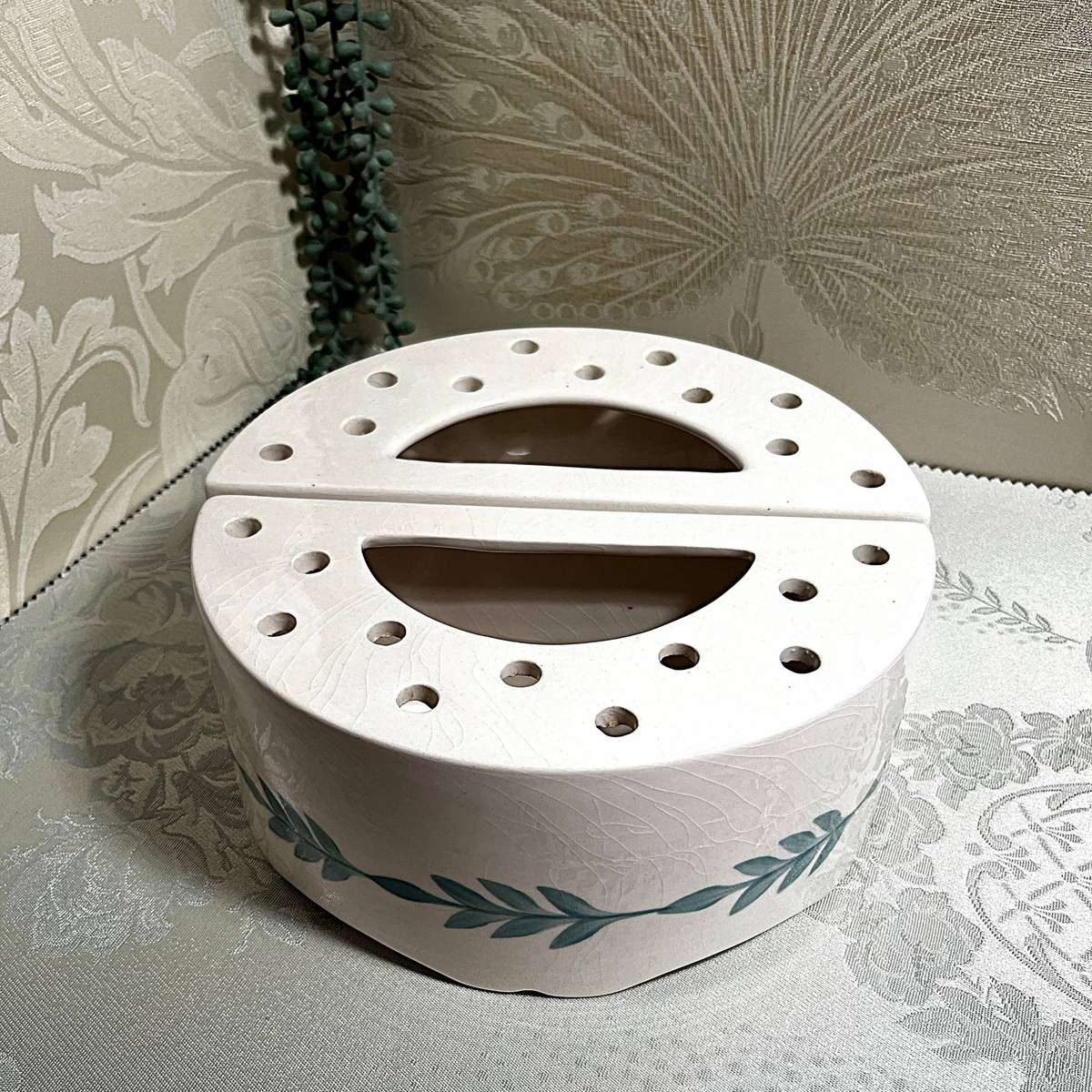 Vintage T.W. Pottery Hand-Painted Flower Brick.