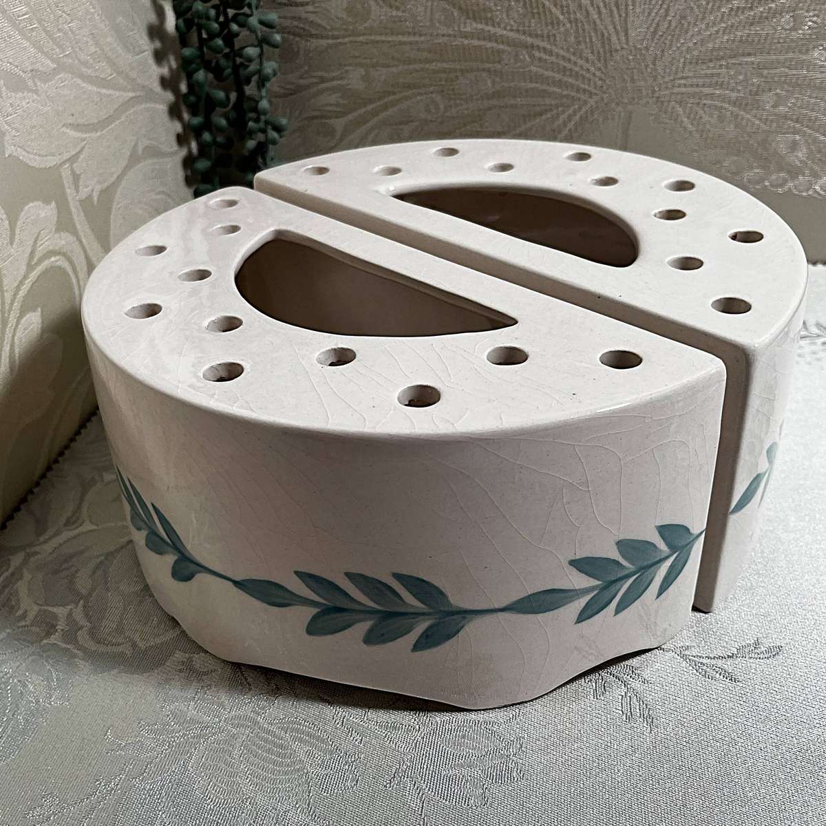 Vintage T.W. Pottery Hand-Painted Flower Brick.