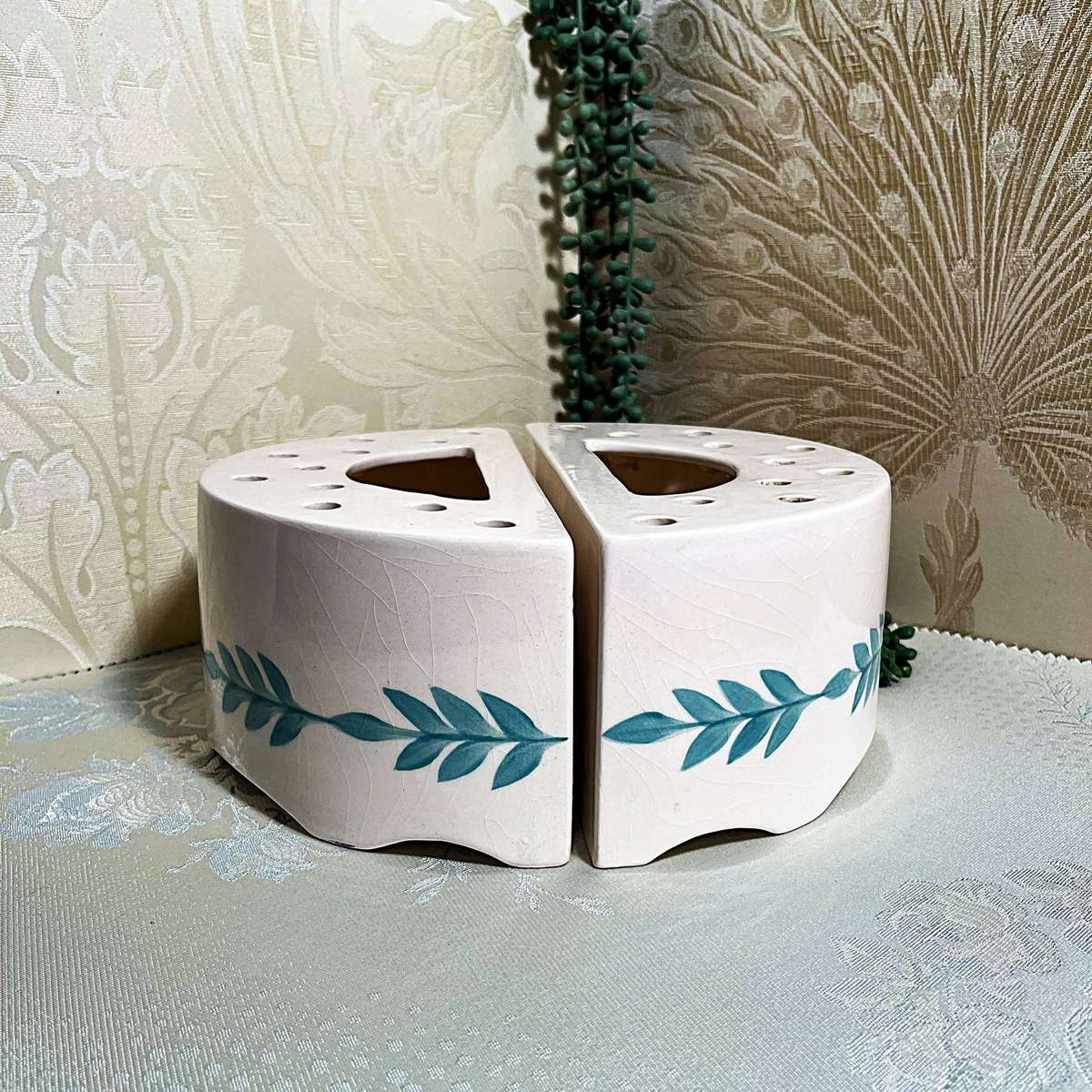 Vintage T.W. Pottery Hand-Painted Flower Brick.