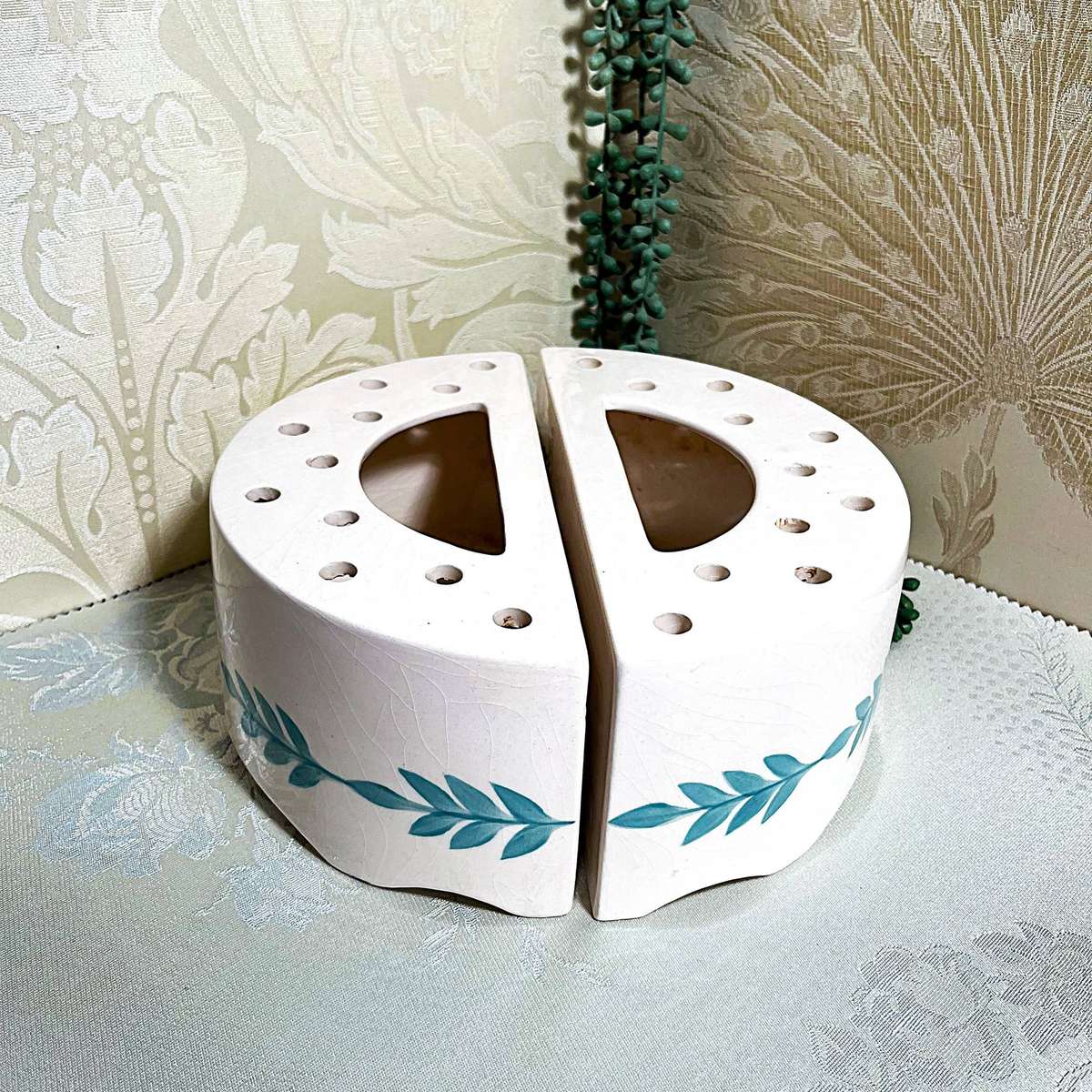 Vintage T.W. Pottery Hand-Painted Flower Brick.