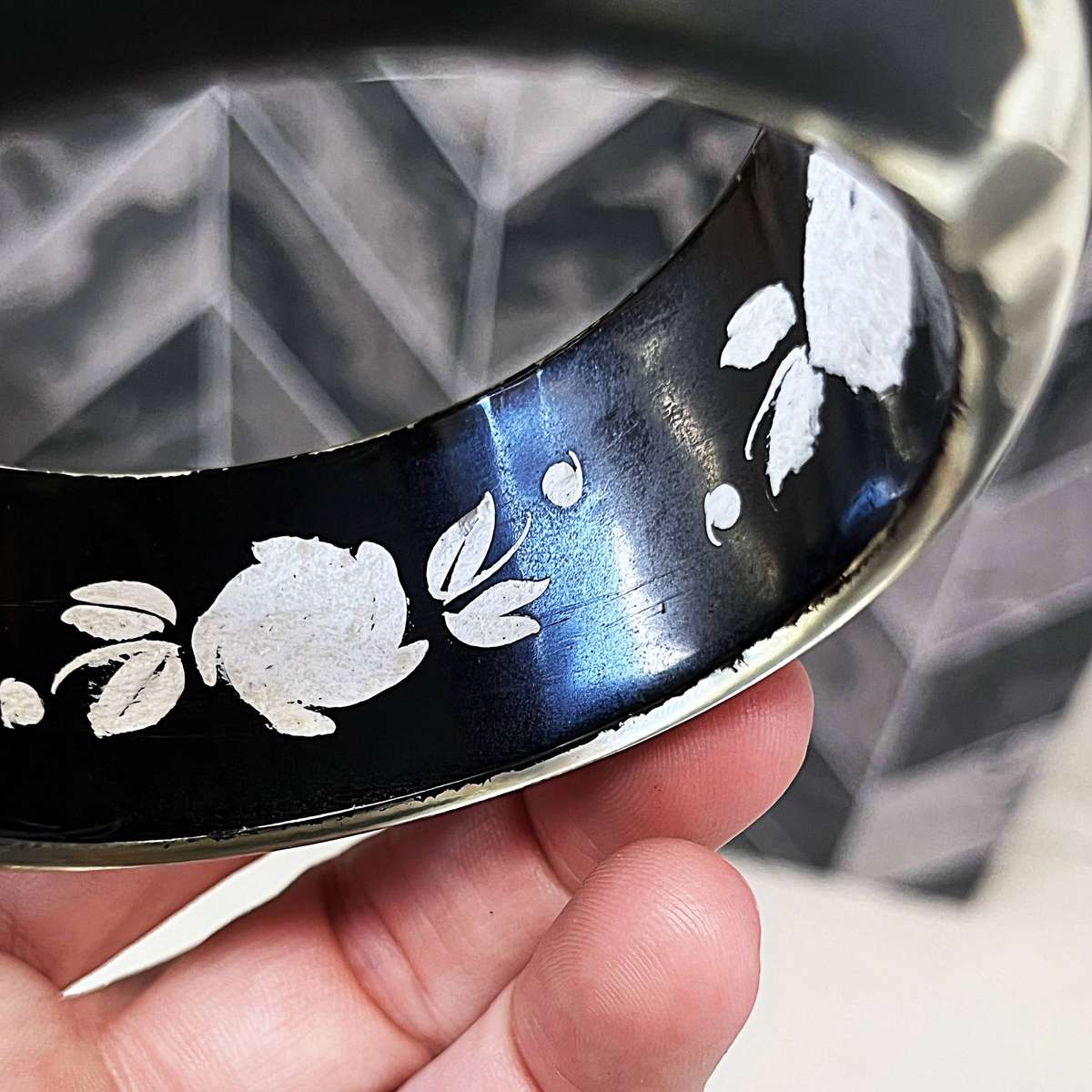 Vintage Smoky Lucite Reverse Carved Chunky Rose Bangle