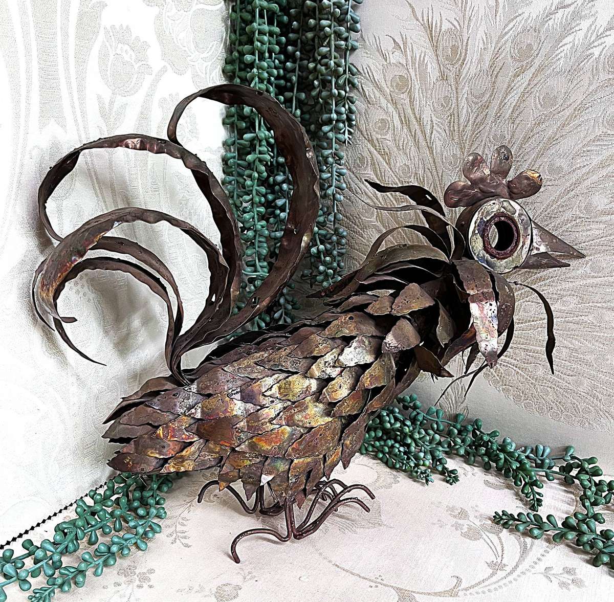 Vintage 1970s Metal Rooster Sculpture
