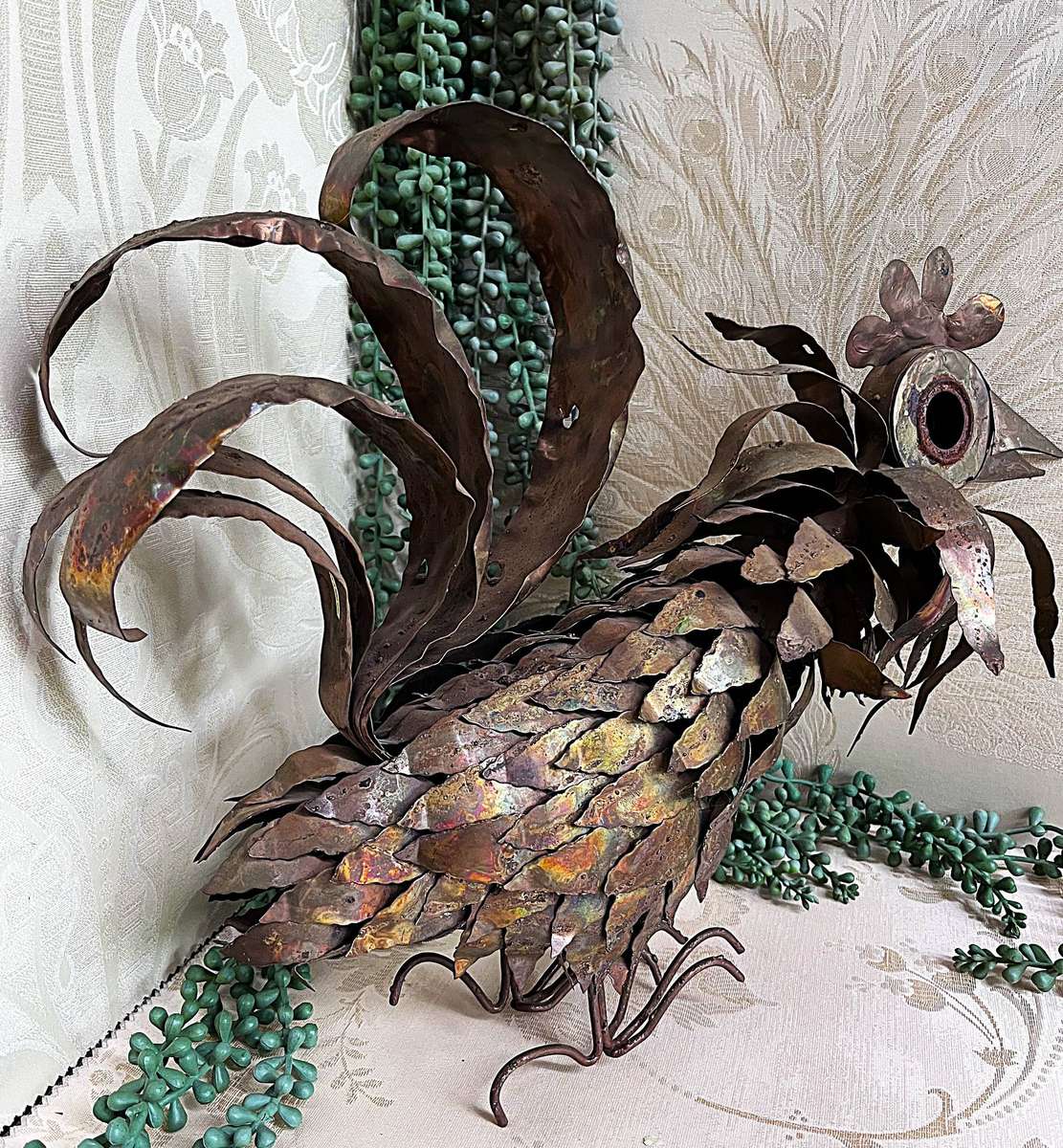 Vintage 1970s Metal Rooster Sculpture