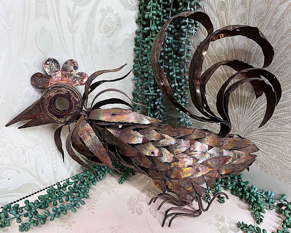Vintage 1970s Metal Rooster Sculpture