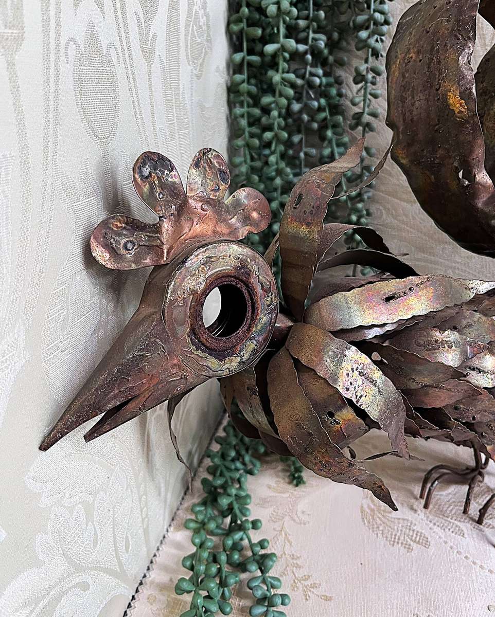 Vintage 1970s Metal Rooster Sculpture