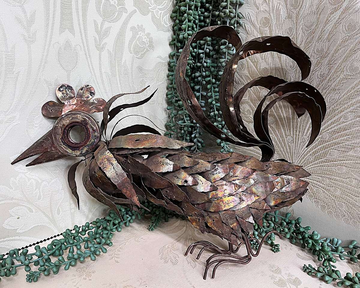 Vintage 1970s Metal Rooster Sculpture