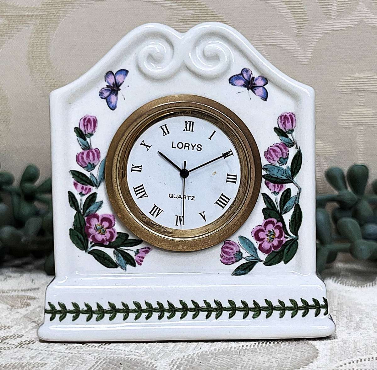 Portmeirion Botanic Garden Miniature Mantel Clock with a Rhododendron Motif