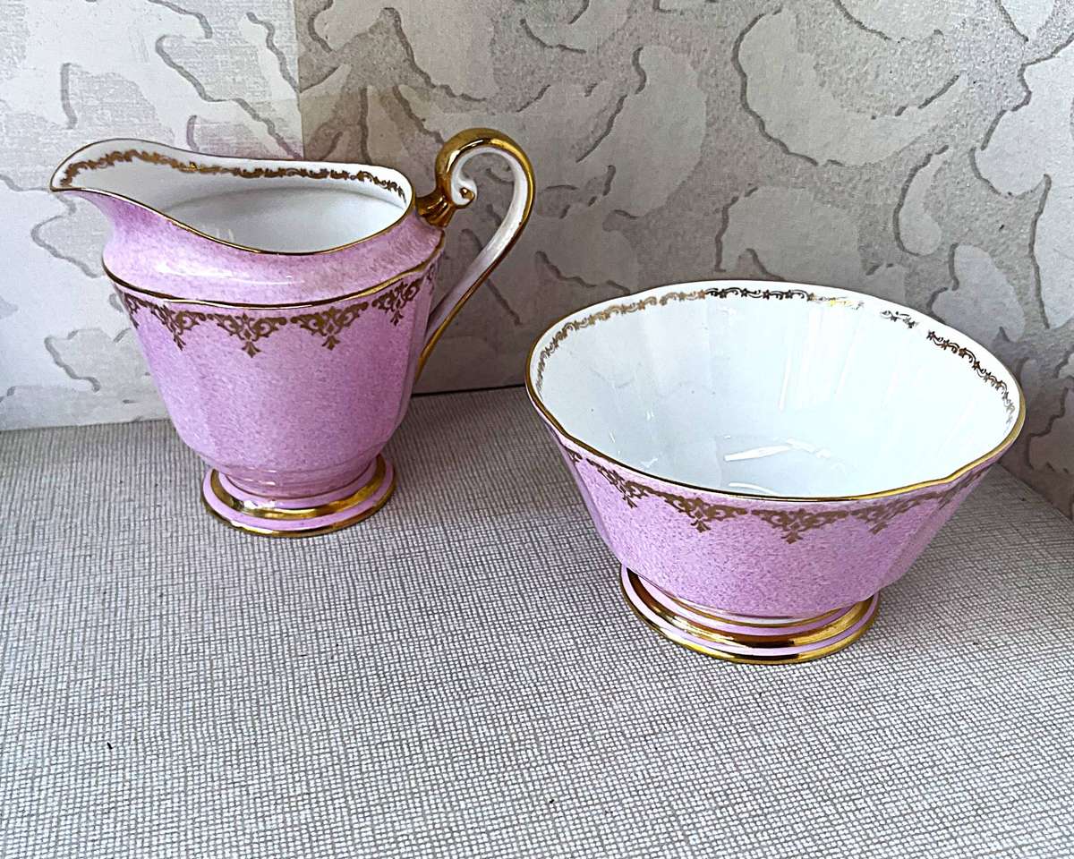 Vintage Roslyn Fine Bone China Pastel Pink Cream And Sugar Set
