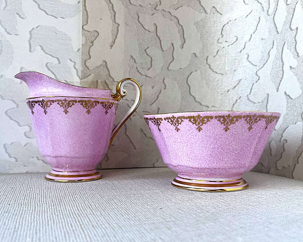 Vintage Roslyn Fine Bone China Pastel Pink Cream And Sugar Set