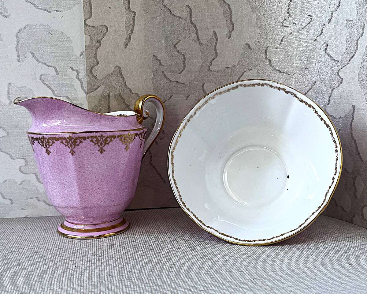 Vintage Roslyn Fine Bone China Pastel Pink Cream And Sugar Set