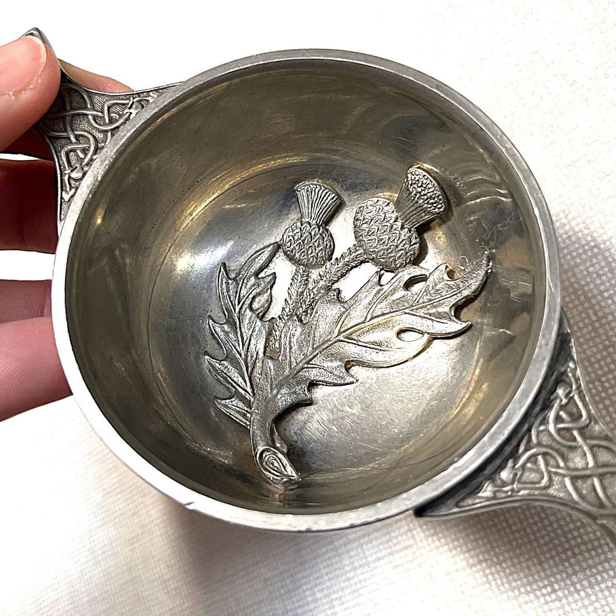Vintage Scottish Quaich Pewter Cup.