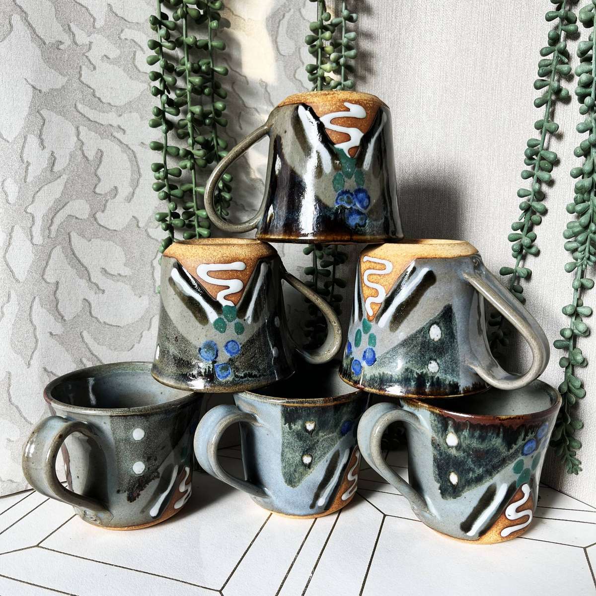 Set of 6 Studio Pottery Mugs